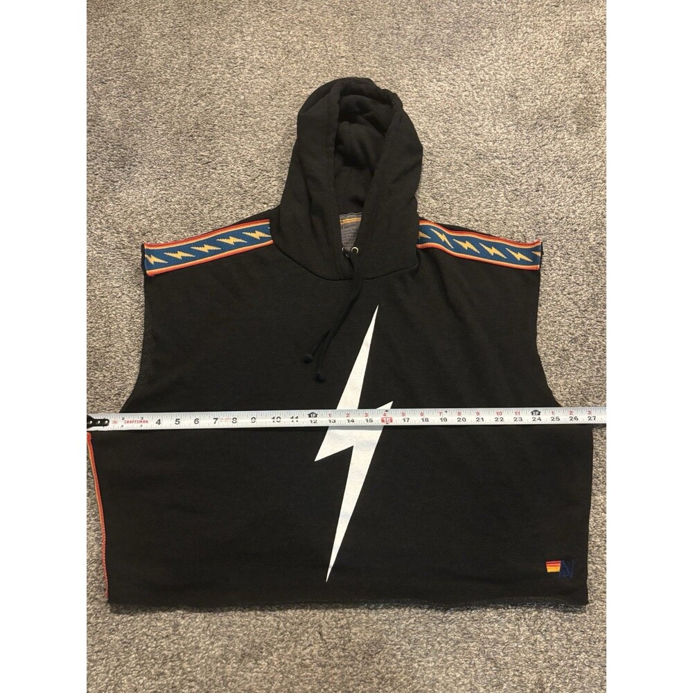 AVIATOR NATION Bolt Stripe Sleeveless Relaxed Cropped Pullover Hoodie XL Gray - Picture 3 of 7